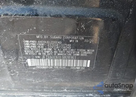 2020 Subaru Wrx Premium из США, поврежденный, VIN JF1VA1C61L9828363